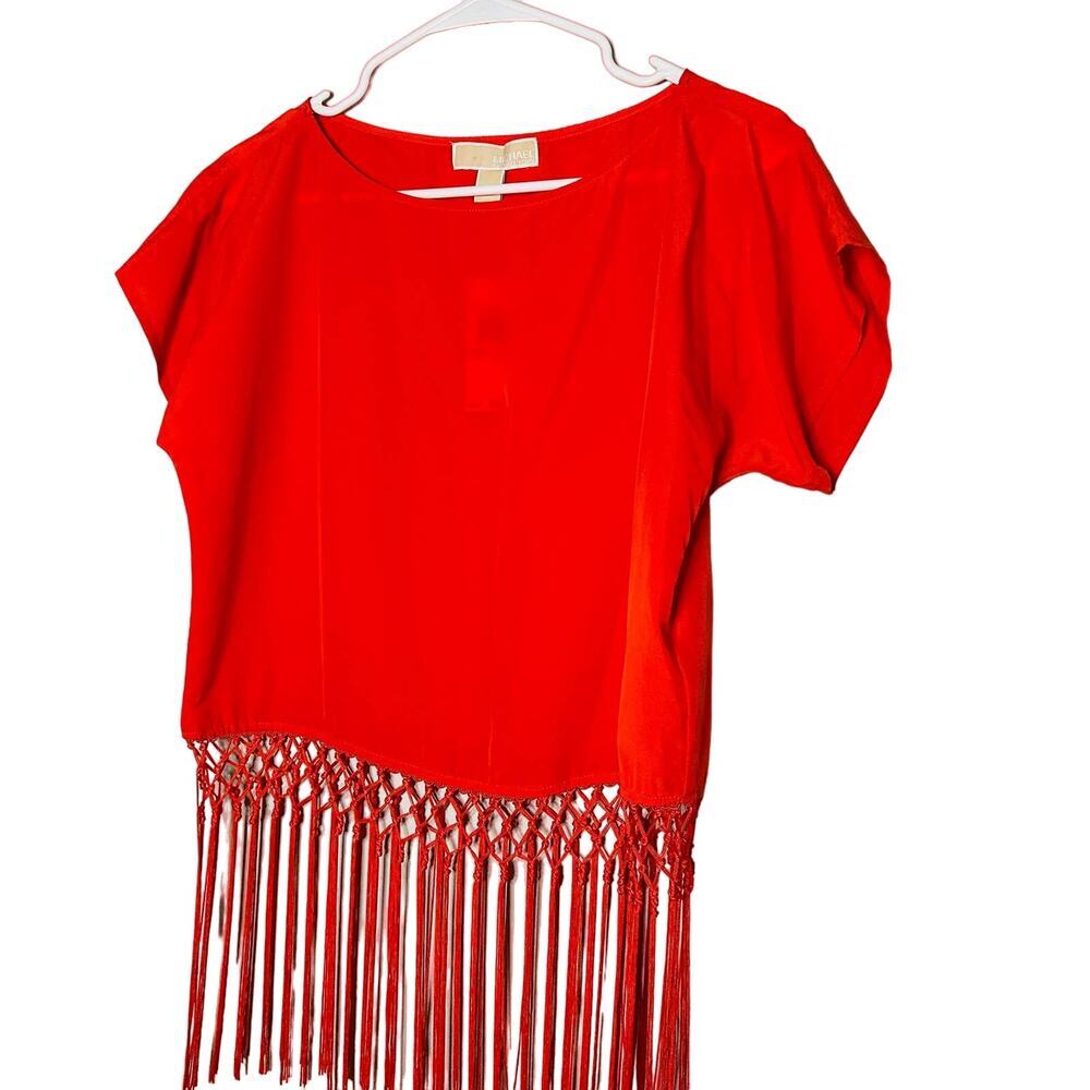 NWT Michael Michael Kors Burnt Orange Short Sleeve Fringe Bottom Top Size XS